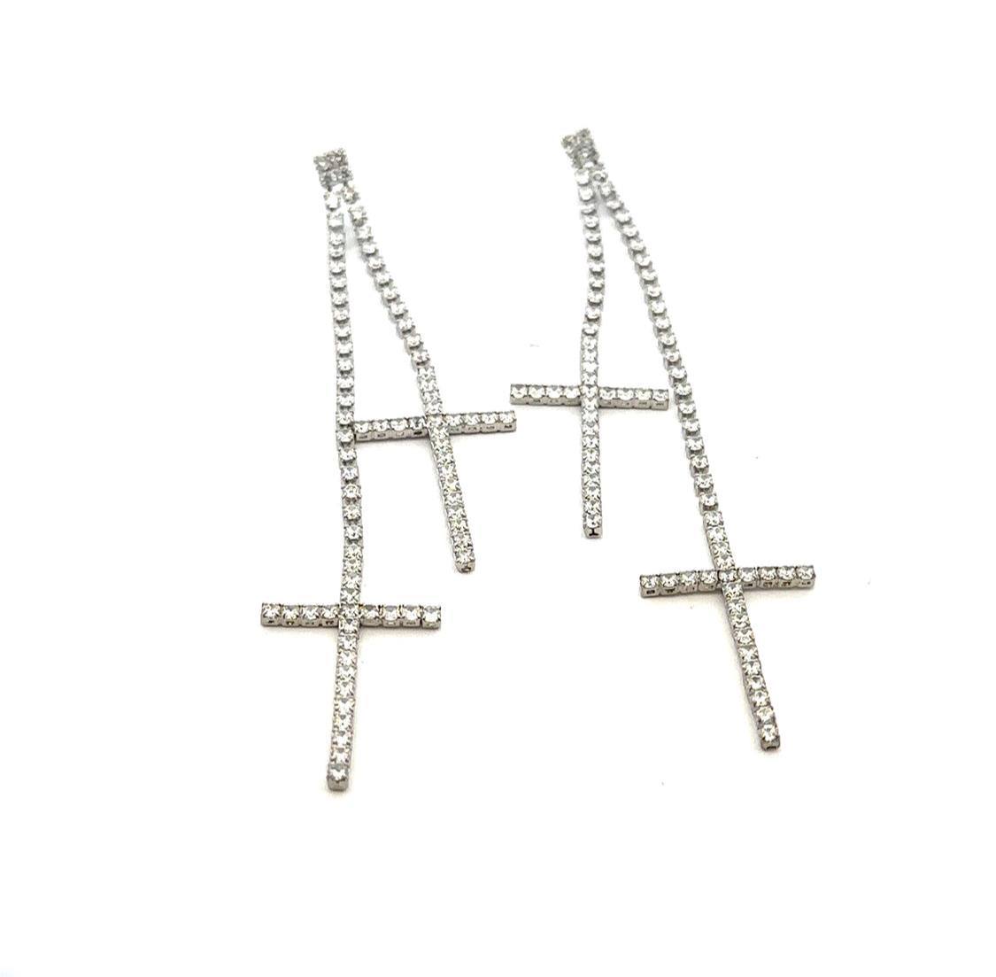 Double Cross shaped Diamond Earrings