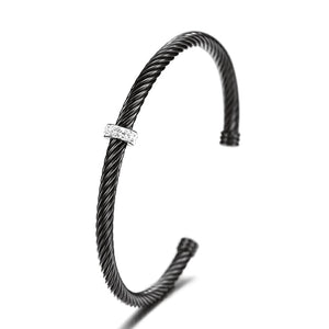 Stainless Steel Twist Cable Diamond charm bracelet