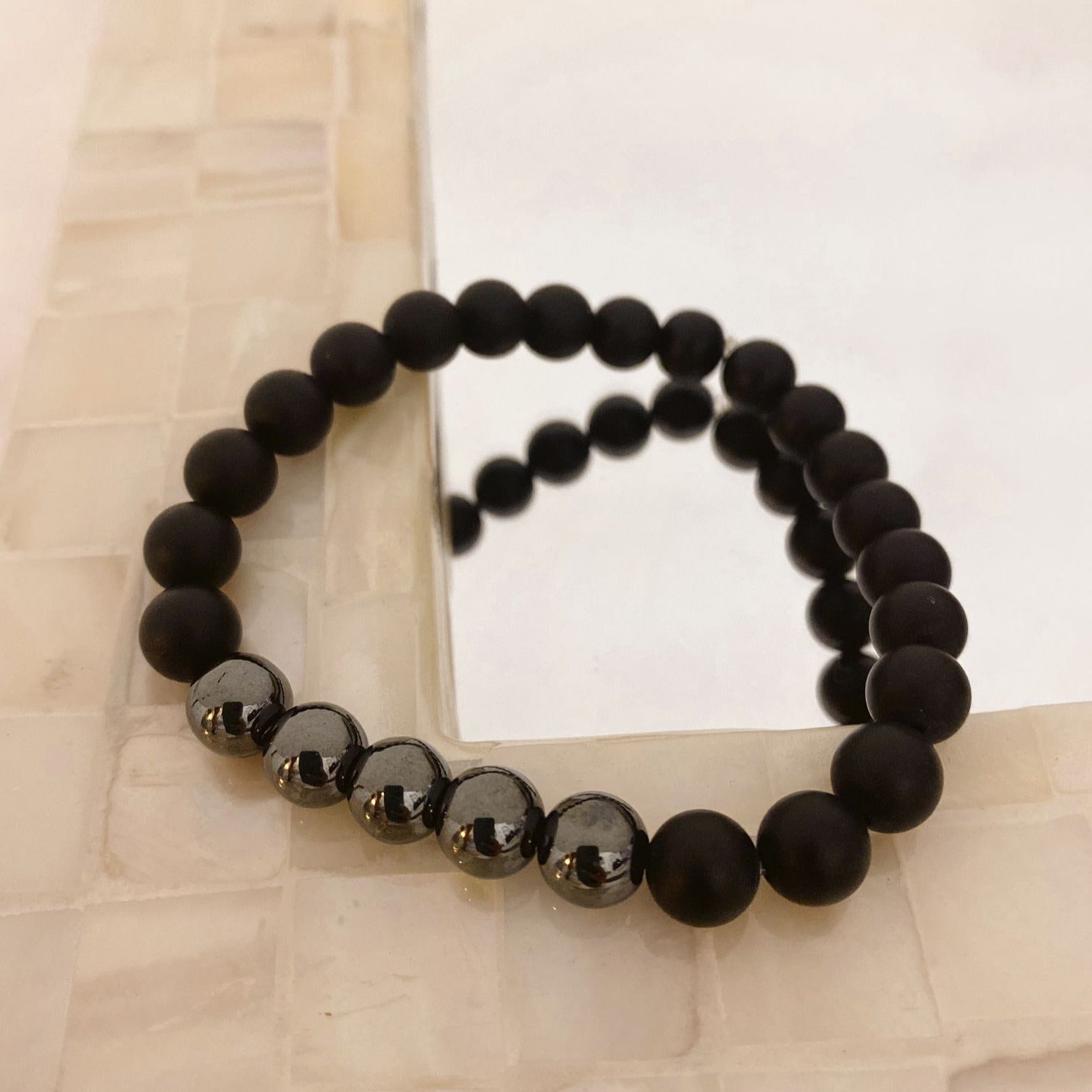 Black Bracelet for Men Onyx and Ruff