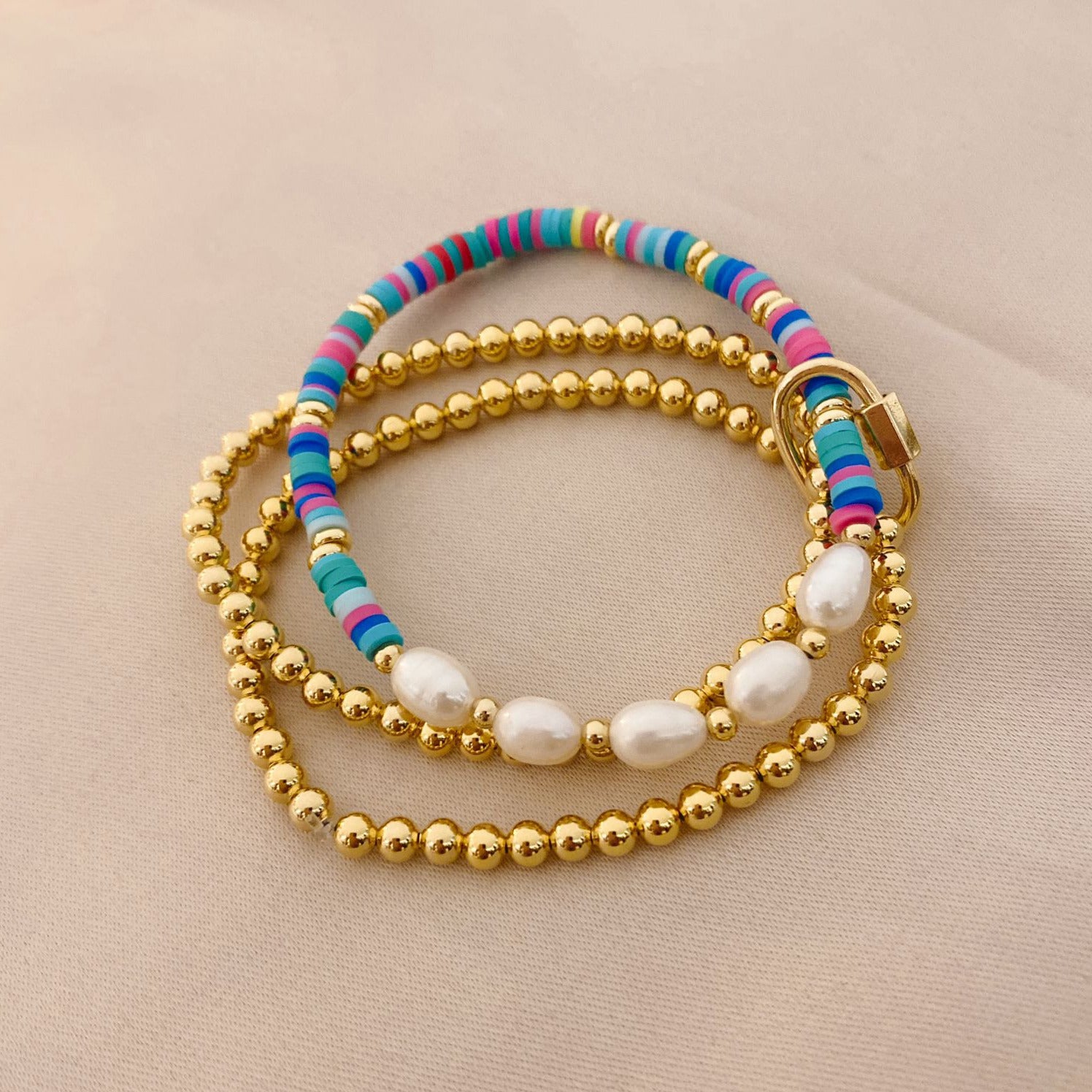 Bracelet set of 3 Natural Pearl Colored Pallets