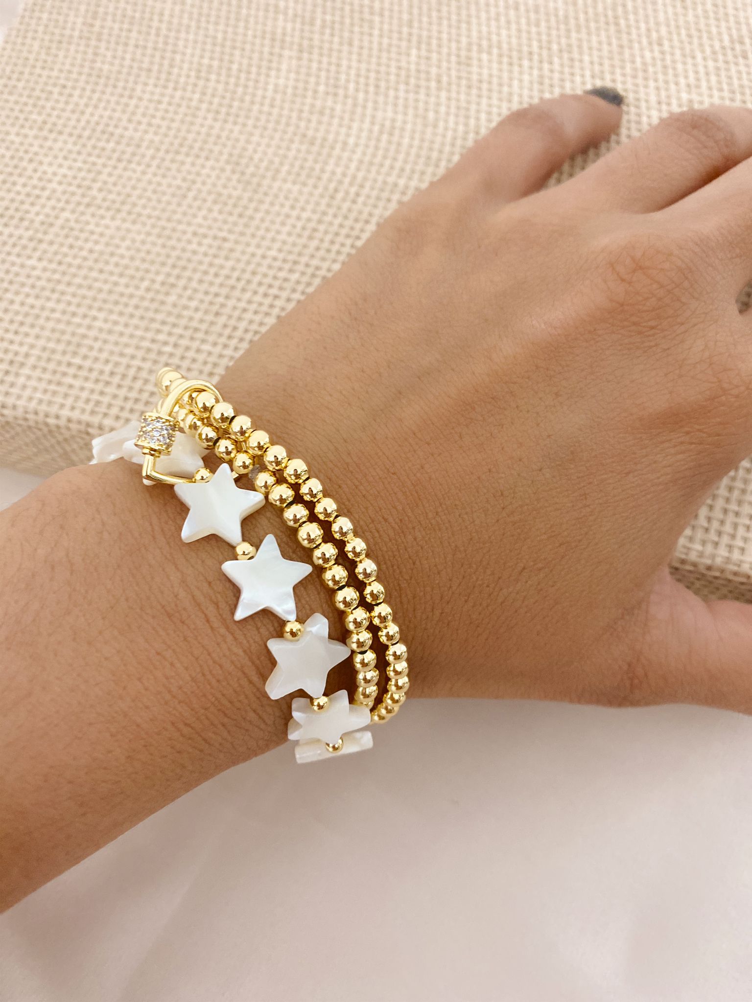 Bracelet set of 3 Pearly Star and Gold