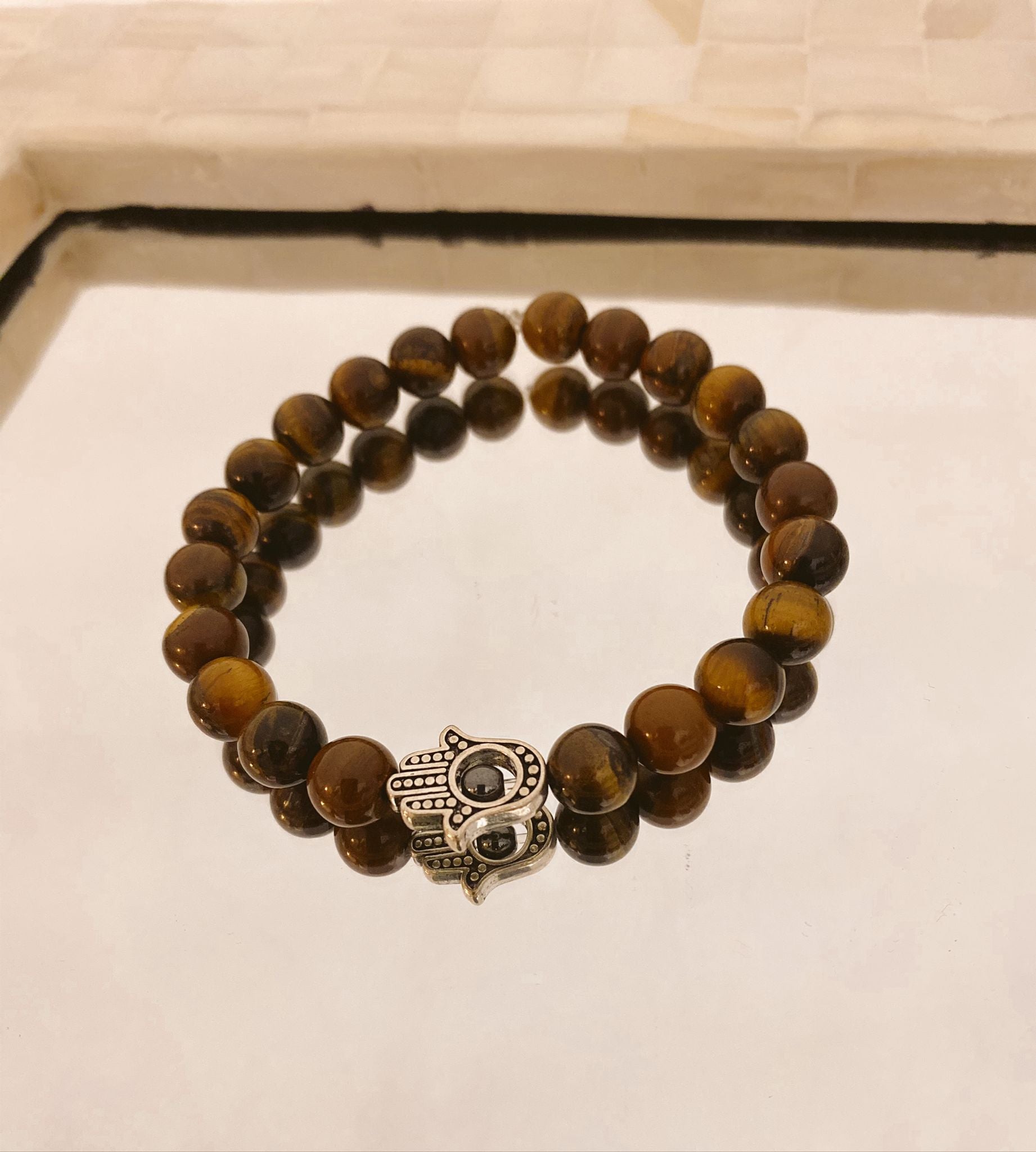 Brown Tiger Eye Bracelet for men with Hamsa Hand