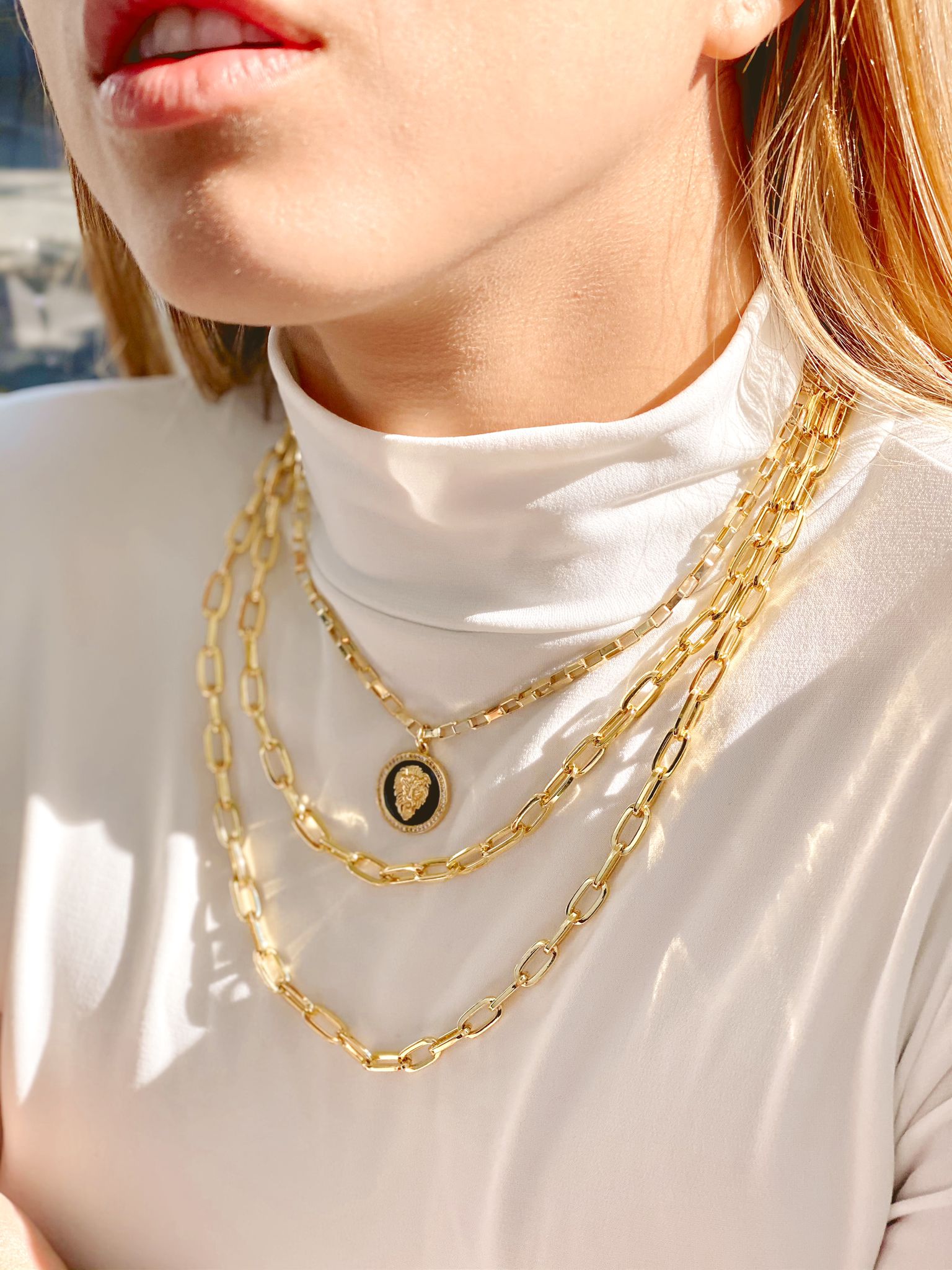 Gold Filled Triple link Chain with Lion Charm