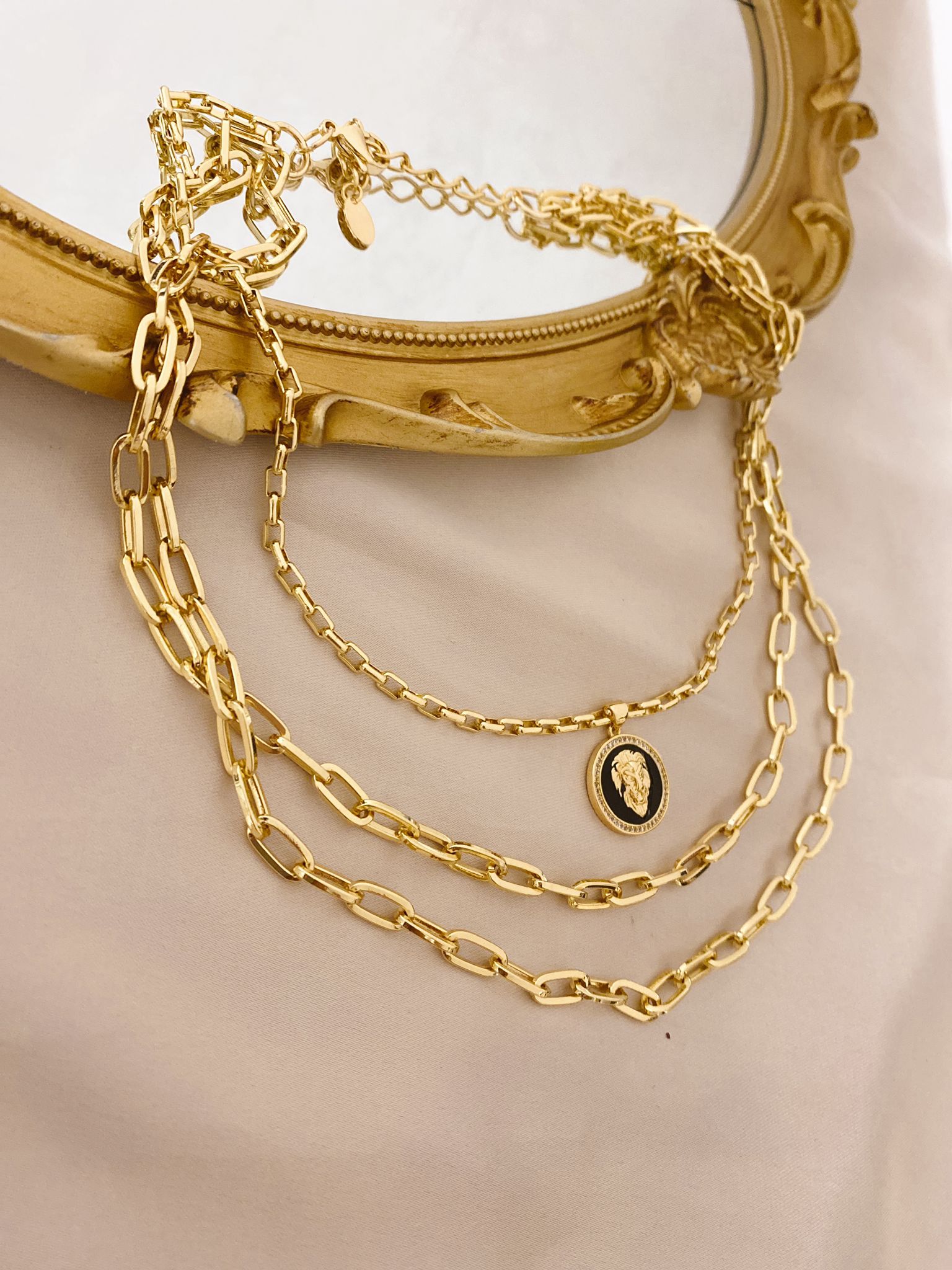 Gold Filled Triple link Chain with Lion Charm