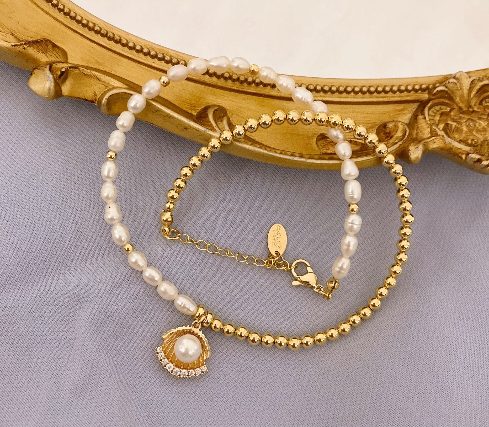 Half Gold Filled Pearl Necklace Clam charm
