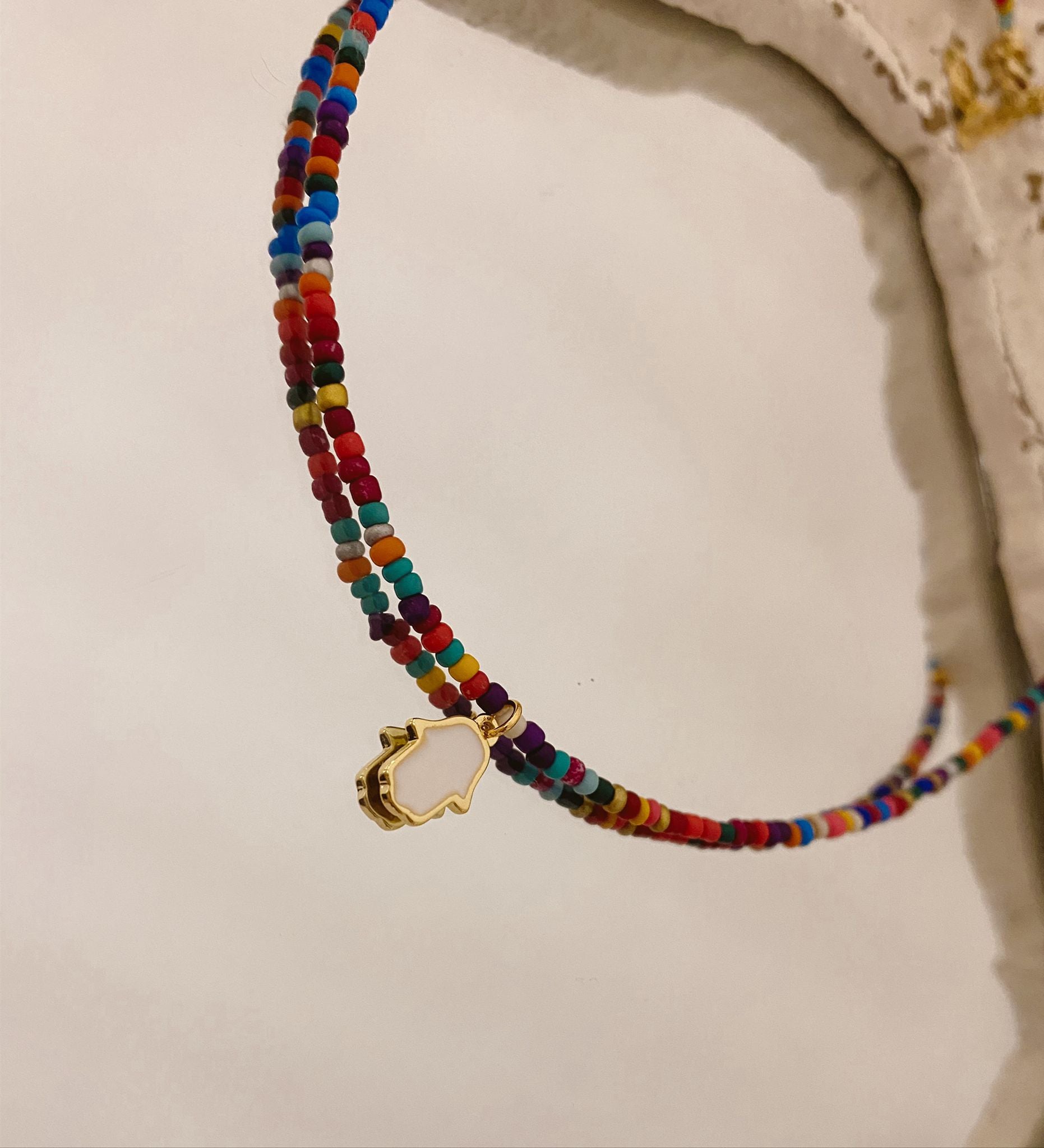 Seed Beads Necklace with charm Hamsa Hand