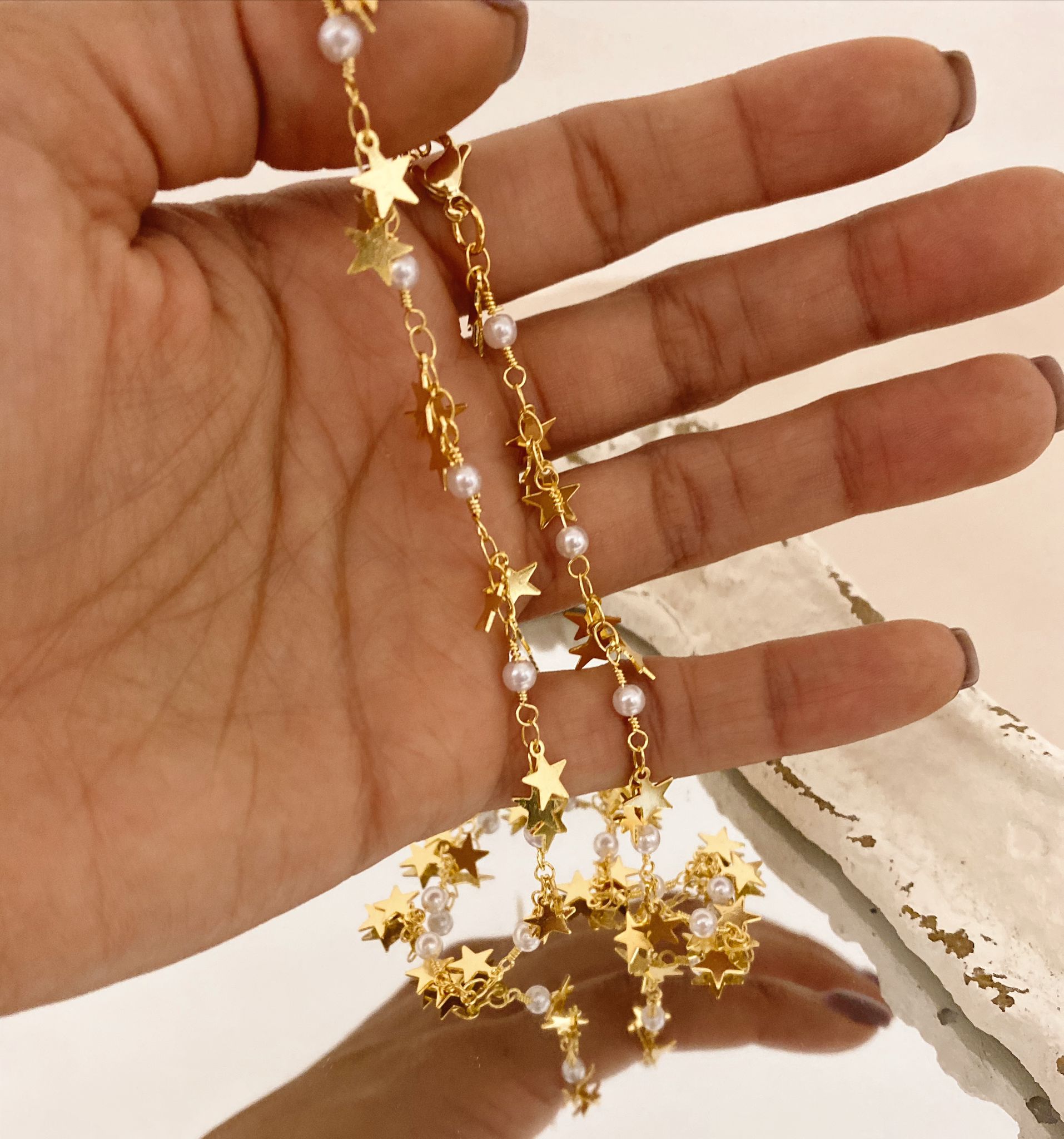 Gold Star Necklace with Pearls