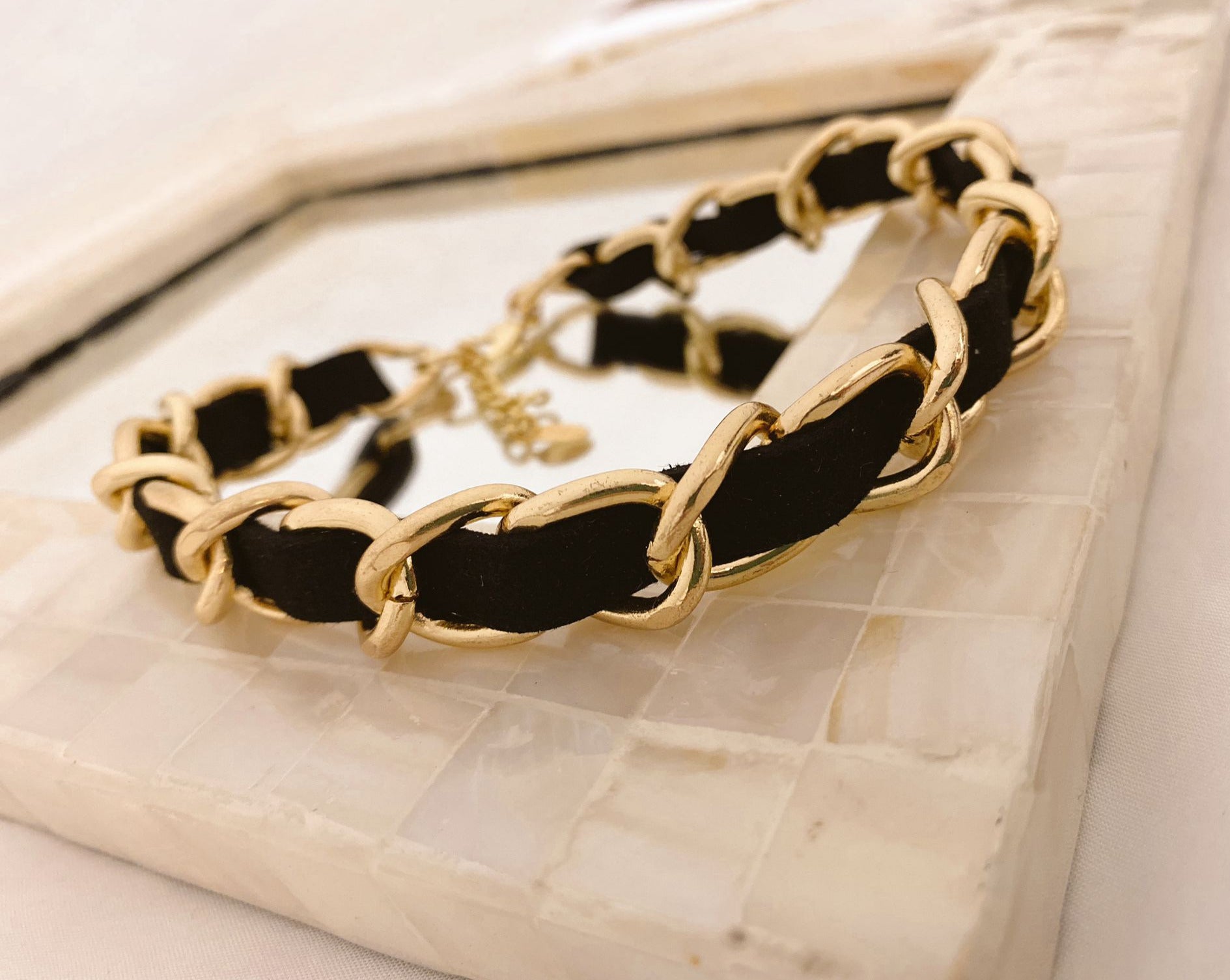 Necklace Black Chocker with Gold Filled Suede