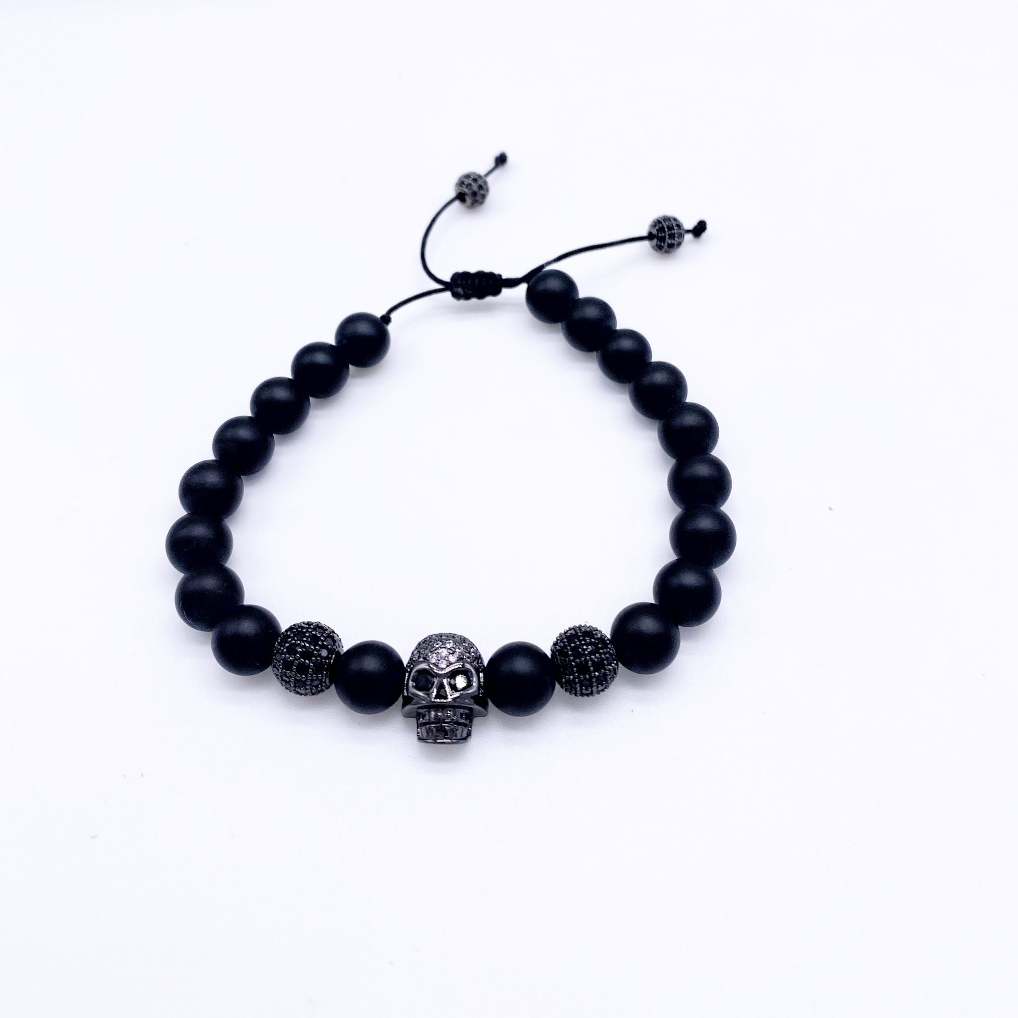 Black Onyx Men´s Bracelet with Skull