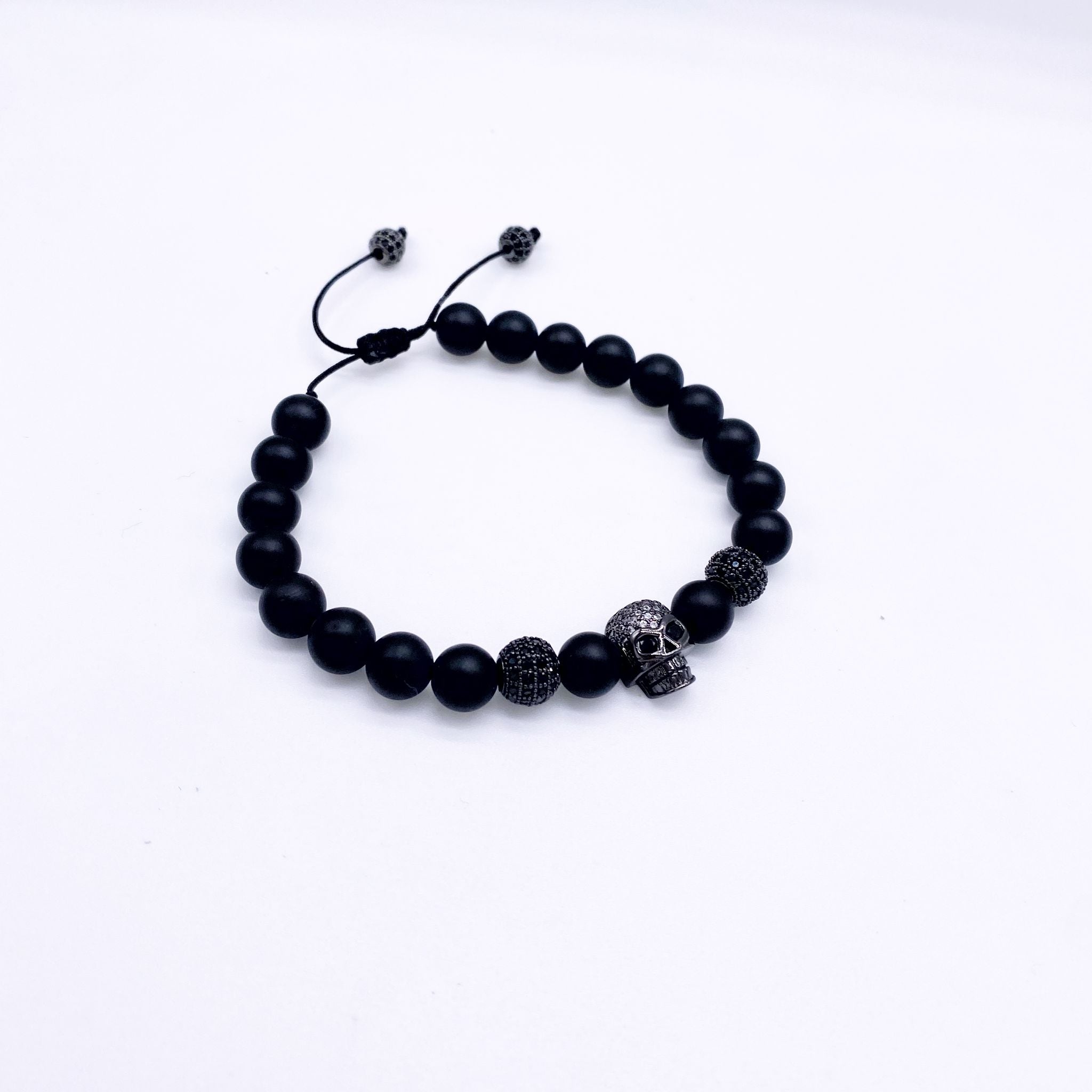 Black Volcanic Onyx Men´s Bracelet with Hamsa Hand