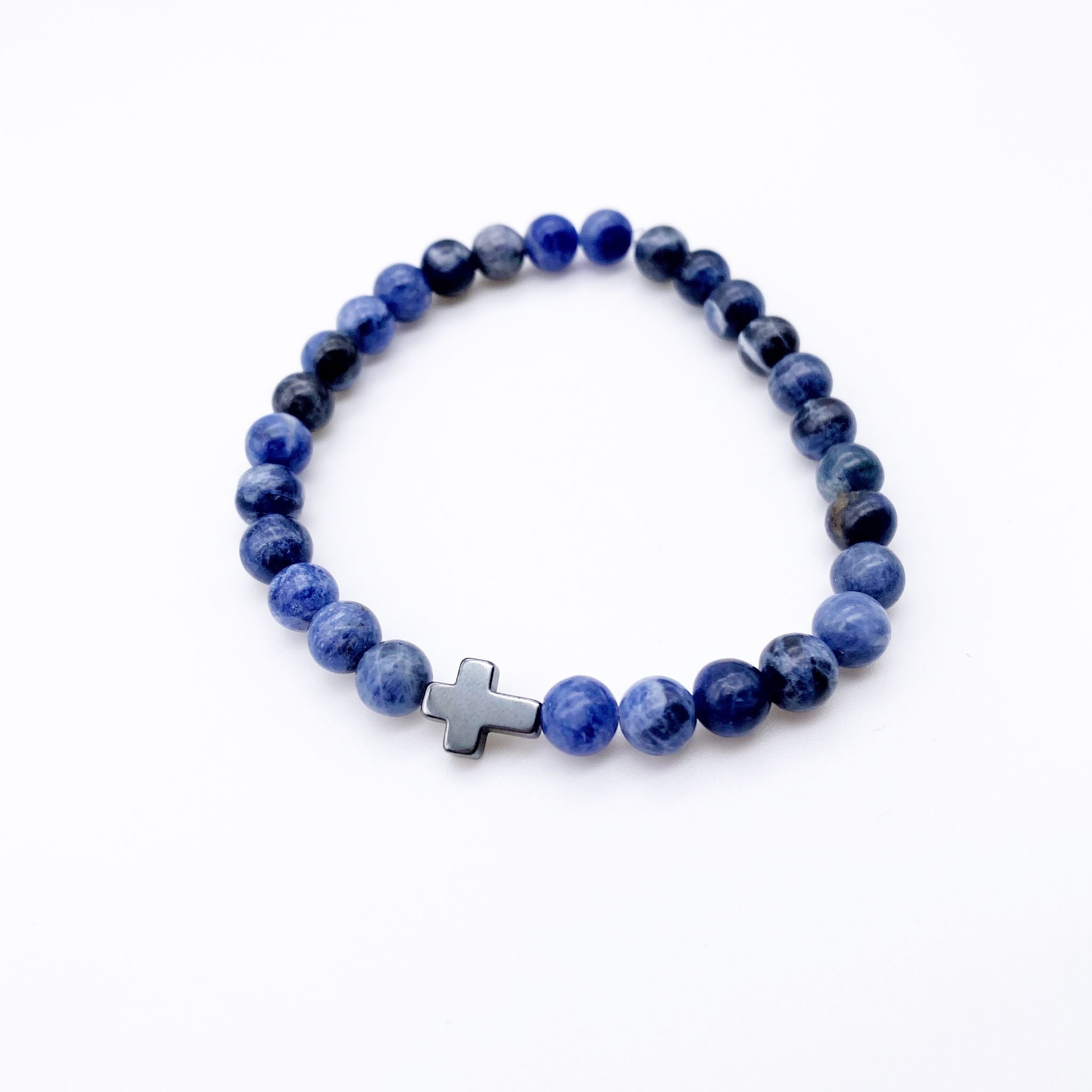 Blue Onyx Stone Cross Men`s Bracelet