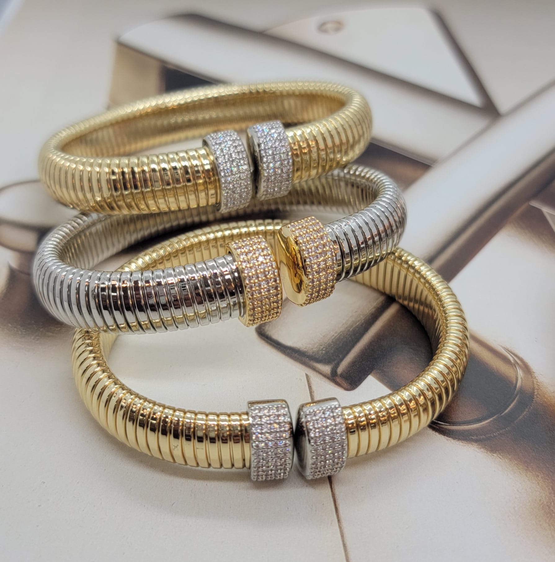 Gold and Silver Textured Stainless Steel Bracelet