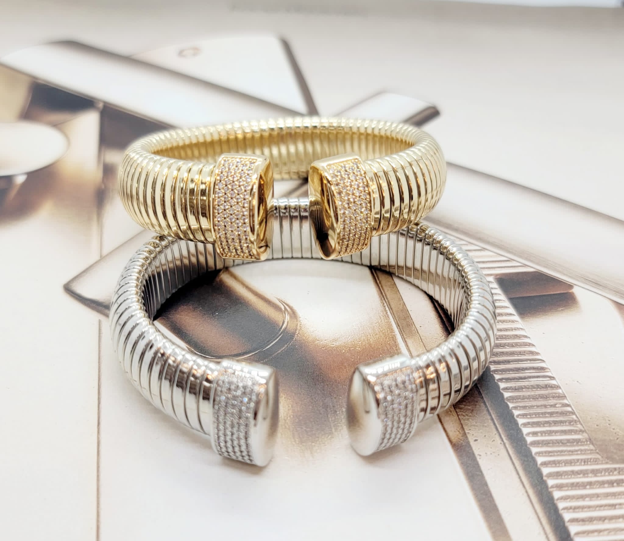 Gold and Silver Textured Stainless Steel Bracelet