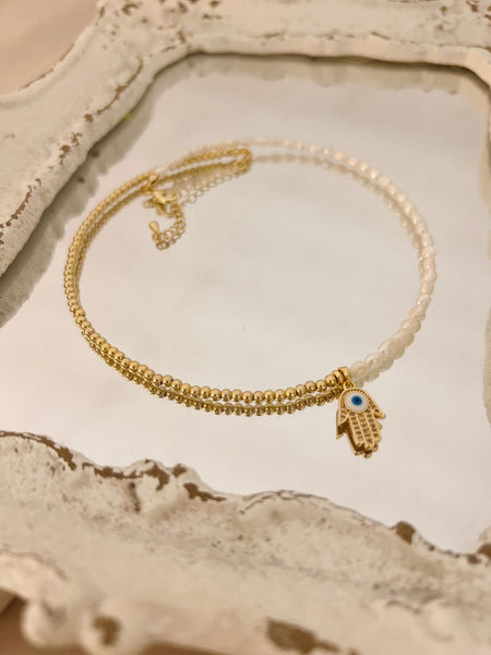 Seed Beads Necklace with charm Hamsa Hand – Butina Design