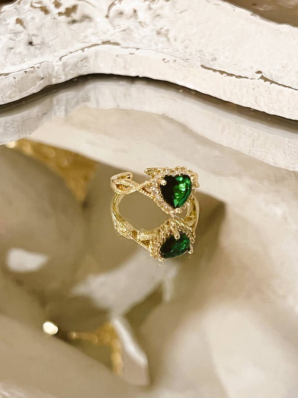 Green stone heart Ring