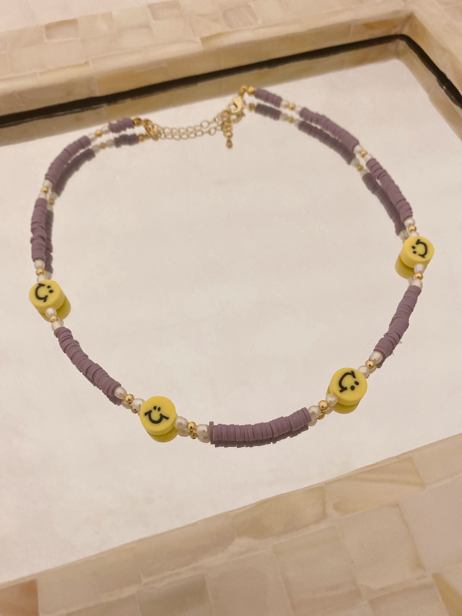 Happy Face Necklace with Heishi