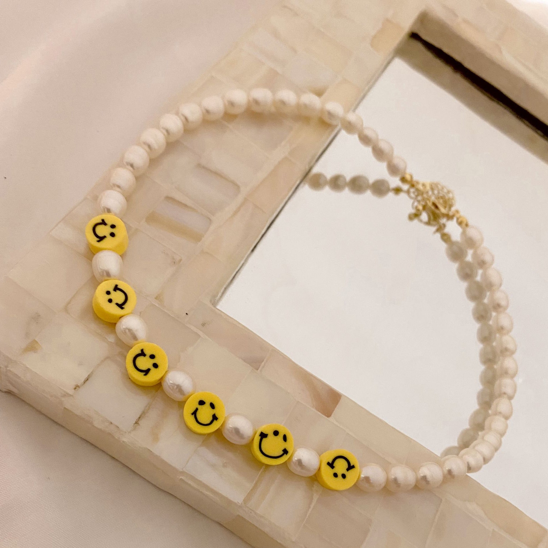 Happy Face Necklace with Pearls