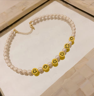 Open image in slideshow, Happy Face Necklace with Pearls
