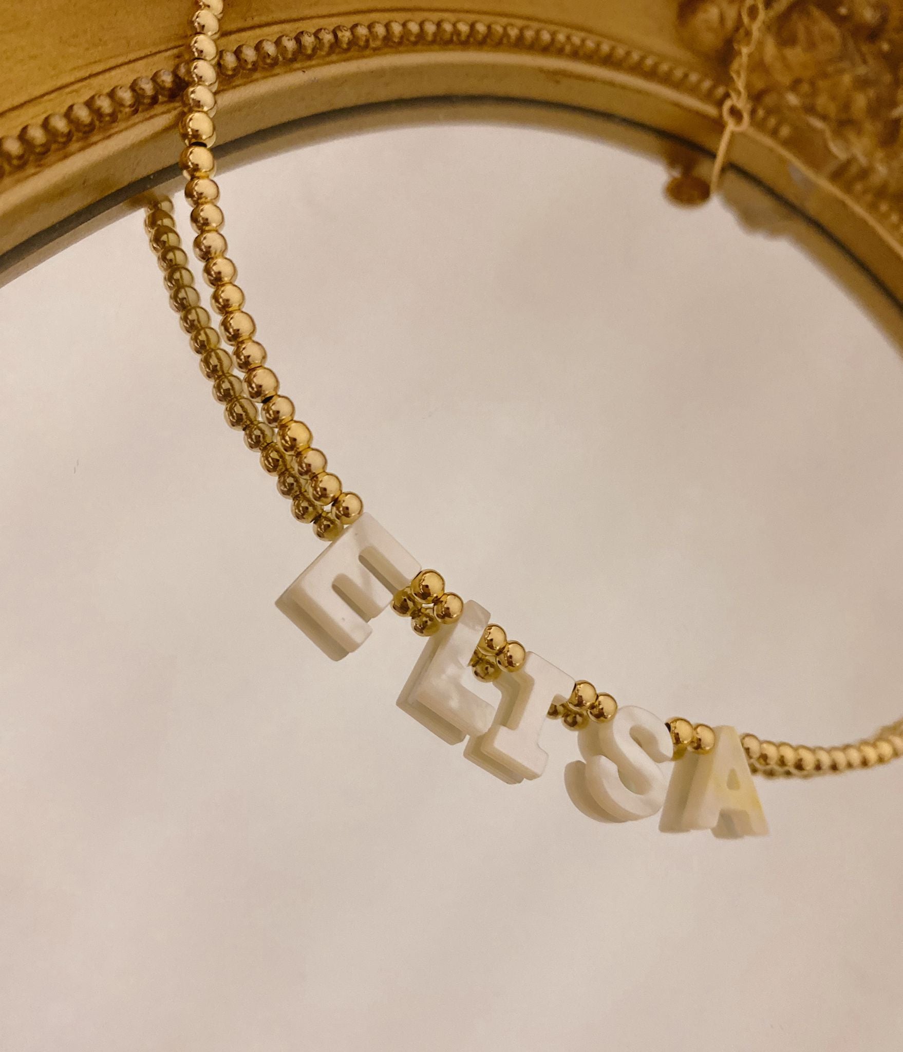 Mother of Pearl Name with Gold Filled Necklace
