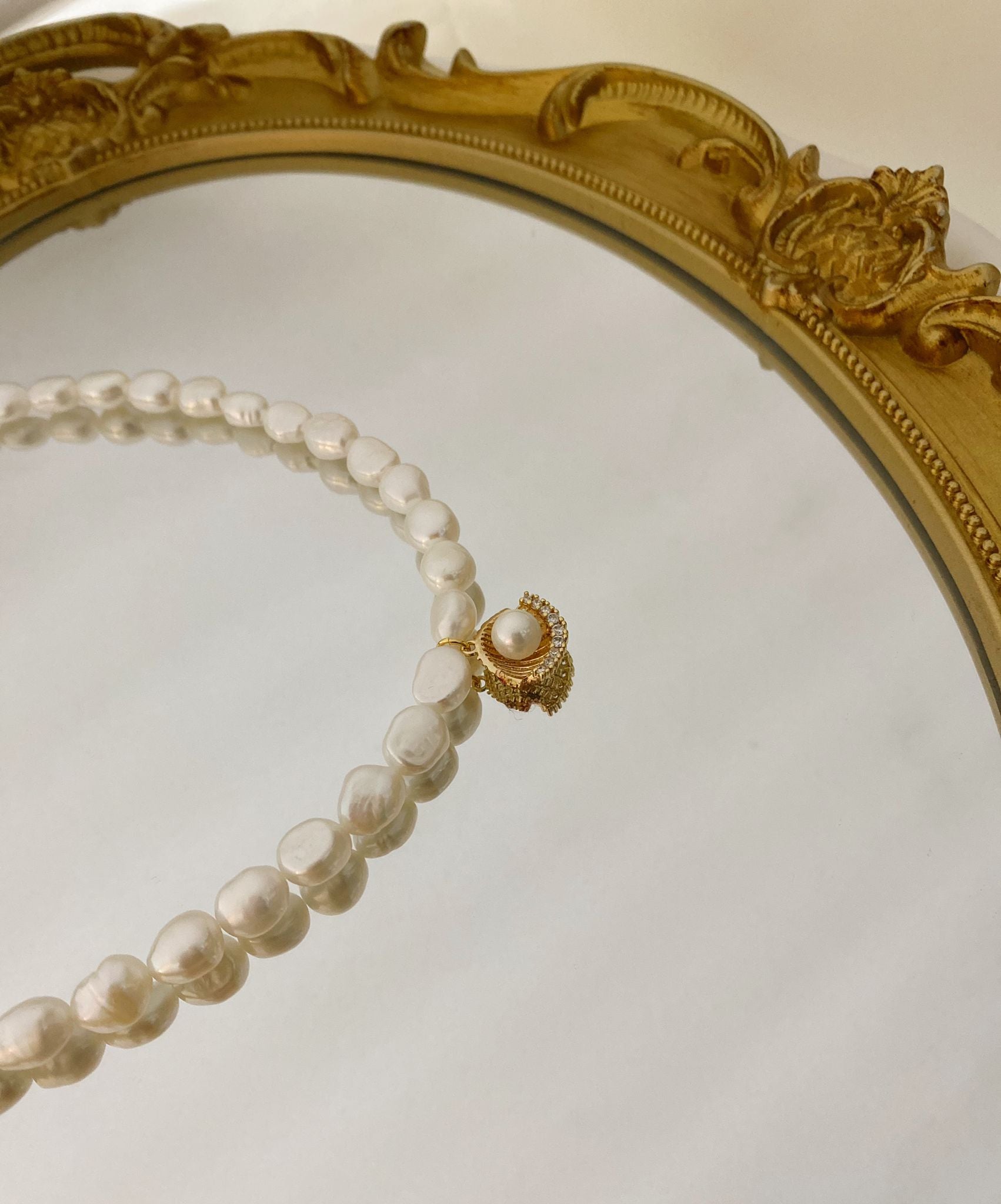 Natural Pearl Necklace with Clam Charm