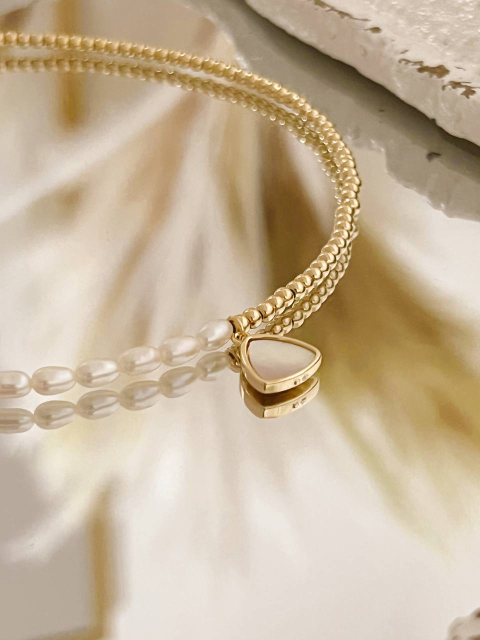 Pearl and Half Gold necklace with Heart Pendant