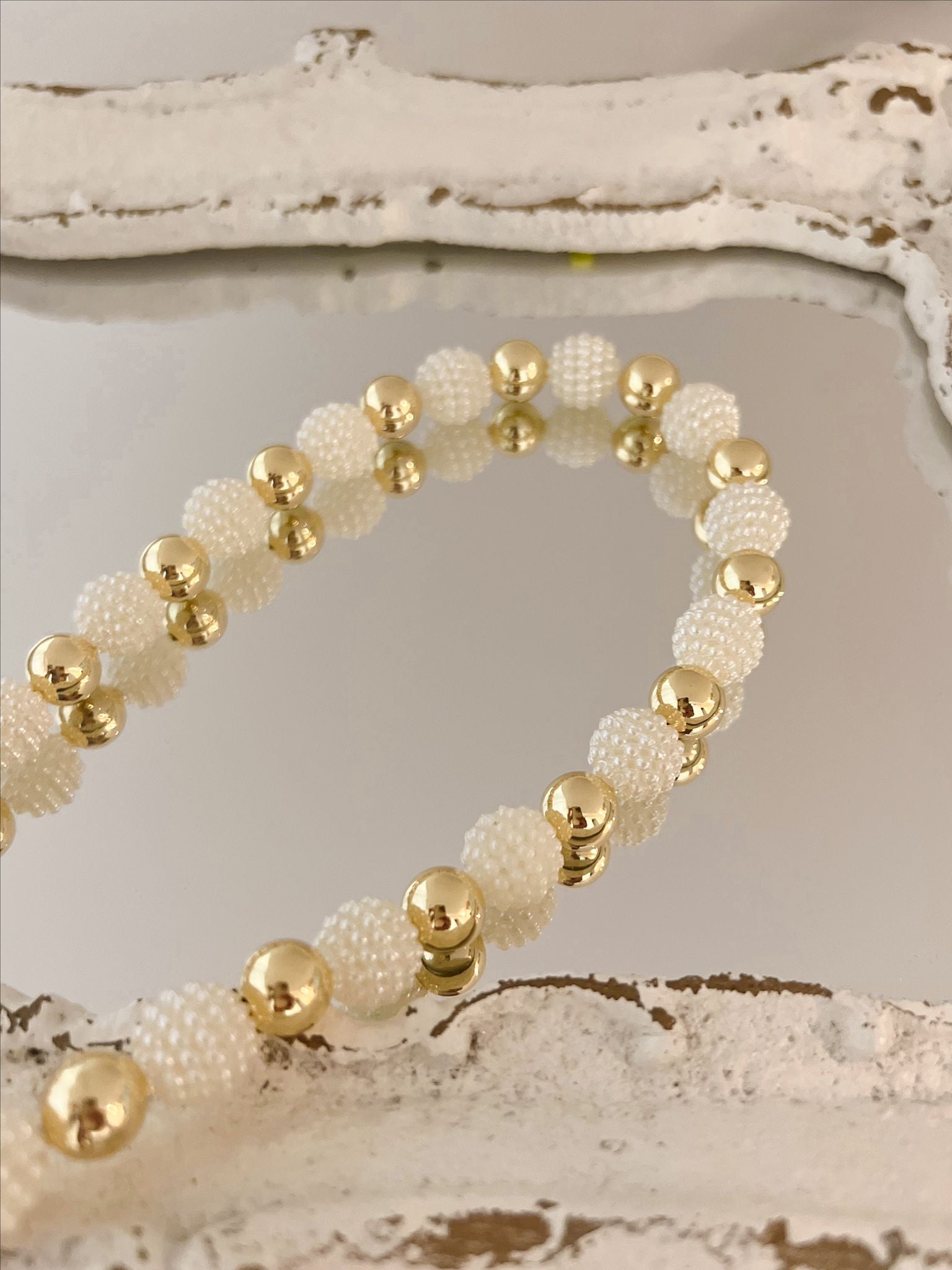 Pearl Ball Necklace with Golden Balls