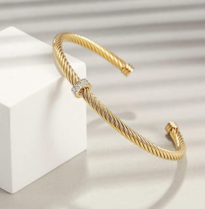 Stainless Steel Twist Cable Diamond charm bracelet