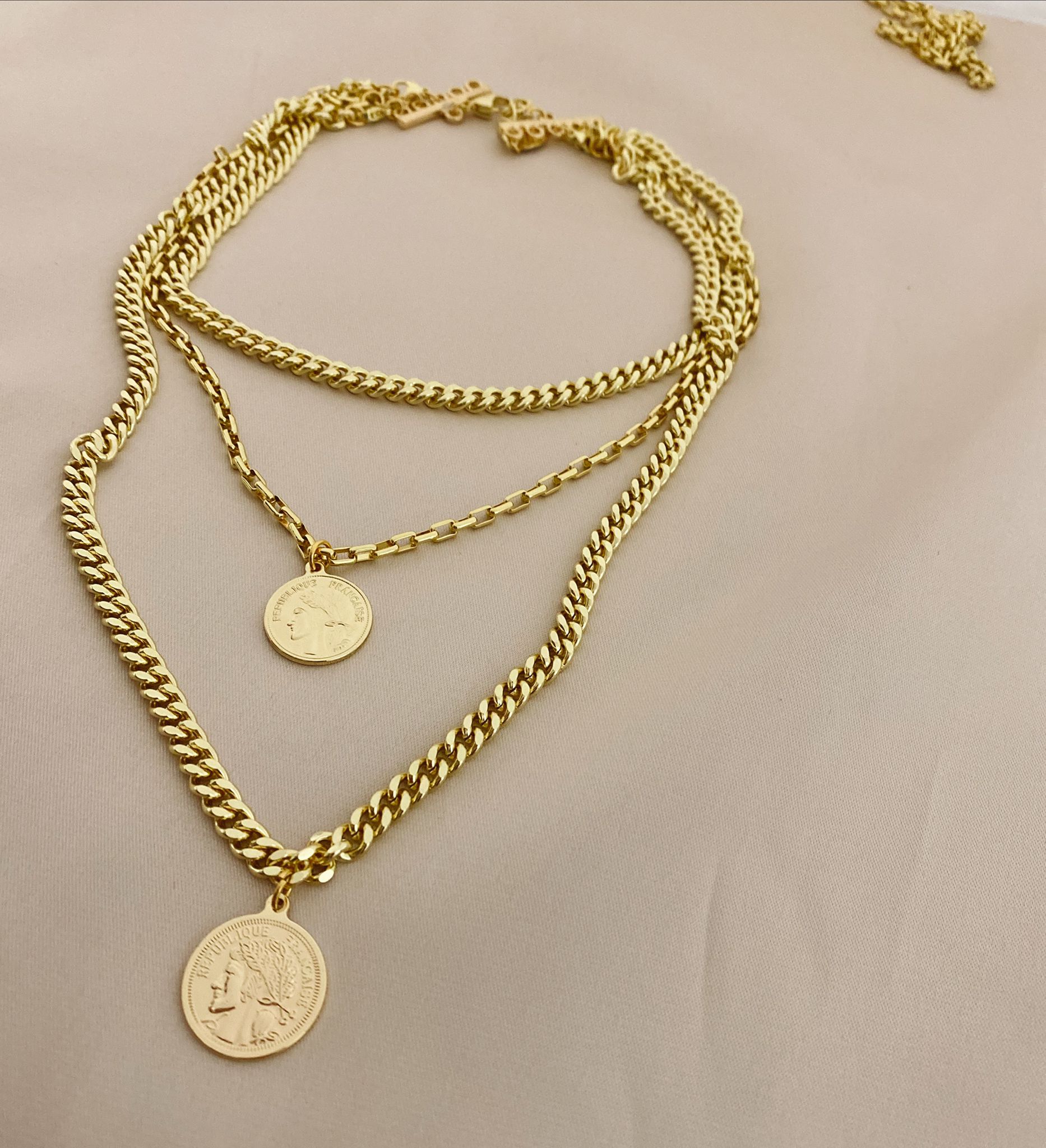 Triple Chain with Antique Medallion